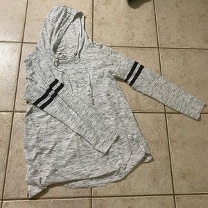 Grey and white sweater top with hoodie